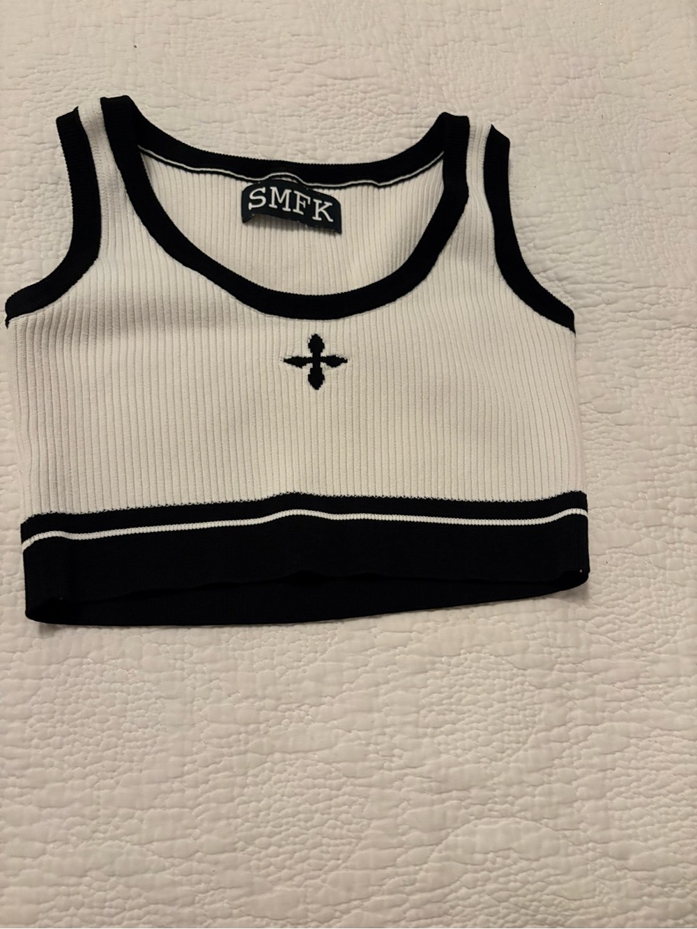 SMFK White & Black Ribbed Crop Tank